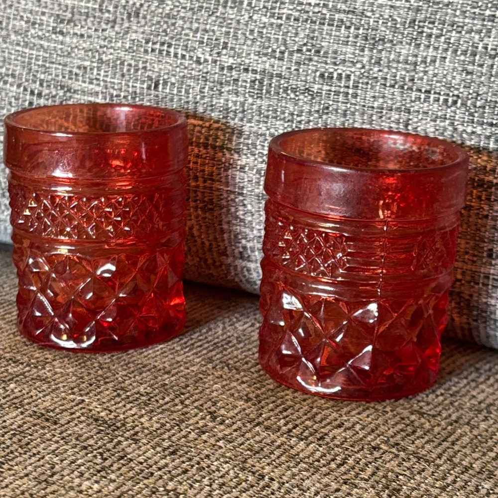 Antique/Vintage Cranberry Red Pressed Glass Toothpick Holders